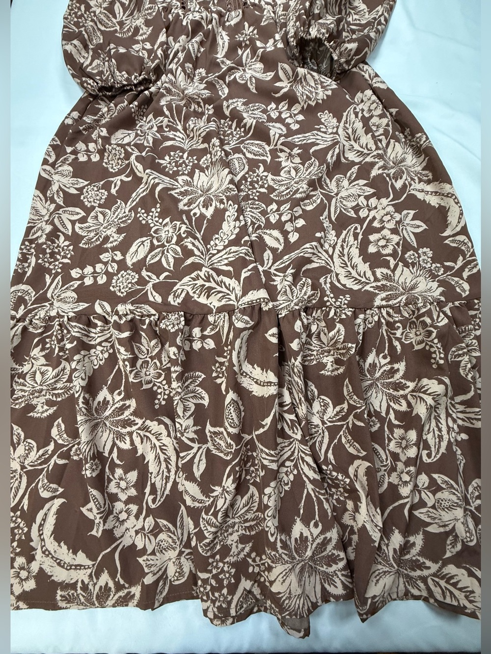 Boho Brown Floral Tiered Maxi Dress with Cream Print - Picture 5 of 14